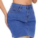 VIPONES Women Denim Skirt High Waist Raw Hem Stretch Ripped Casual Mini Jean Skirts (Blue)