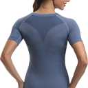 RUNNING GIRL Seamless Workout Shirts for WomenShort Sleeve T-Shirt Stretch Tees Quick Dry Gym Athletic Tops (Blue, XL)