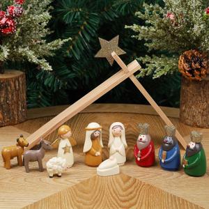 Juegoal Christmas Nativity Sets, Set of 11 Mini Nativity Scene Resin Figurines, Xmas Holy Family Cute Table Ornaments, Religious Holiday Collection Gifts, Baby Jesus Nativity Mantle Shelf Decor