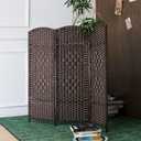 Furnnylane 3 Panel Dark Brown Rattan Room Divider, 47.2" Low Height Double-Sided Folding Privacy Screen, Freestanding Partition Wall for Home Office or Bedroom - Keeps Your Space Open & Airy