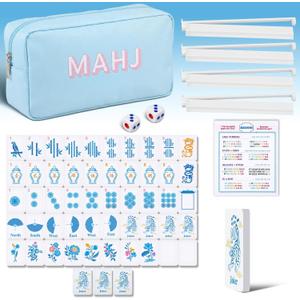 Portable Mahjong Set 160 Pieces of Thin Mahjong Tiles and Soft Carrying Case, Rule Cards for Beginners Nice for Travel, Family Gatherings Nights(Vintage), 8.7 x 4.7 x 2.8 inches