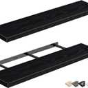 QEEIG Floating Shelves for Wall 35.4" Long - Wall Mounted Shelf Bathroom Kitchen Living Room Bedroom Farmhouse Home Decor Display Bookshelf Large 35.4 x 9.3 inch Set of 2, Black (008-90B)
