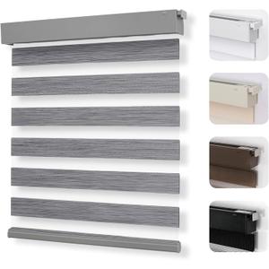 Joydeco No Drill Zebra Blinds for Windows, Cordless Dual-Layer Privacy Zebra Shades for Indoor Windows, Easy to Install, Light Filtering Sheer Blinds for Home (Grey,33" W x 75" H)