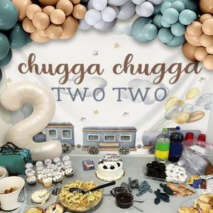 Chugga Chugga Two Two Train Birthday Decorations Include Chugga Chugga Backdrop for 2nd birthday Train Birthday decorations (Green)