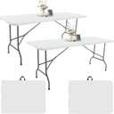 Fivenl 2 Pack 6 FT Folding Tables White Foldable Table, Fold-in-Half with Carrying Handle Portable Plastic Rectangular Table for Party, Dining, Wedding, Camping, Picnic, Indoor Outdoor Events