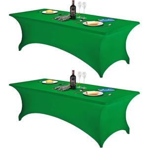 FORLIFE 2Pack Spandex Table CoversFitted Tablecloth for Rectangular Tables, Stretch Patio Table Covers, Universal Spandex Table Cover for Wedding, Banquet, Party (8ft, Emerald)