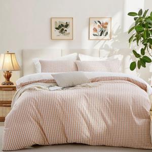100% Cotton Comforter King Size, Soft Waffle Bedding Set, Pumpkin Brown