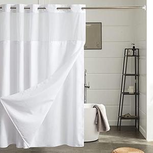 Furlinic Stall Shower Curtain No Hook with Snap in Liner,Waffle Weave Waterproof Bathroom Curtains with See Through Top Window & Weighted Magnets,White,36x72 Inch