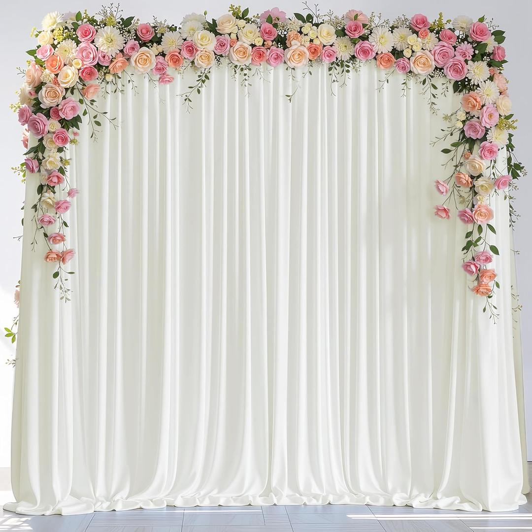 Wokceer Ivory Backdrop Curtain for Wedding Parties 10x8FT Wedding Curtains Backdrop Drapes Polyester for Photoshoot Baby Shower Birthday Party Curtains Photography Background 2 Panels 5x8FT 