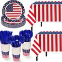 Childom Patriotic Party Supplies,152Pcs American Flag Themed Party Set,Patriotic Party Decorations,American Flag Tablecloth,4th of July Plates Cups,Red White and Blue Decor for Outside,Picnic,Memorial