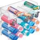 Plastic Water Bottle Organizer and Wine Rack Storage Holder Stackable Water Bottle Storage Rack Cabinet Organization and Storage Travel Mug Cup Storage Rack Hold 20 Bottles (20 Bottle)