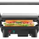 Chefman Electric Panini Press Grill, Compact 2-Slice Sandwich Maker, Non-Stick Coated Plates, Opens 180 Degrees, Dishwasher Safe, Removable Drip Tray, Stainless Steel/Black