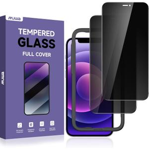 ruwa Privacy Screen Protector for iPhone 12/12 Pro[6.1 Inch][2-Pack] Anti-Peep Tempered Glass Film with Easy Installation Frame, Ultra HD, 9H Hardness, Scratch Resistant, Case Friendly