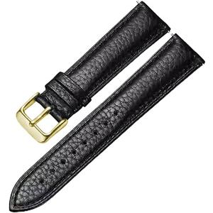 Genuine Leather Watch Band Hand-Stitched Texture Padded Italian Leather Strap Quick Release 12mm 13mm 14mm 15mm 16mm 17mm 18mm 19mm 20mm 21mm 22mm 23mm 24mm Replacement Band for Women Men (Black(Gold buckle))