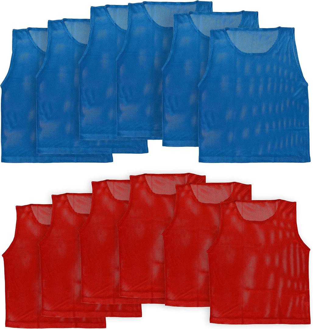 LITEMESH Pinnies (Set of 12/24 Practice Vests) Youth Pinnies, Pennies for Sports Youth, and Scrimmage Vests (Teen/Adult, 6-red + 6-blue)
