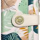 Kelvoris Boho Leafs Abstract Art Small Rfid Women Wallet Bifold Zipper Coin Pocket PU Leather Compact Cash Credit Card Holder Travel Wallet for Female Ladies Teen Girls 1 ID Window 10 Card Slots