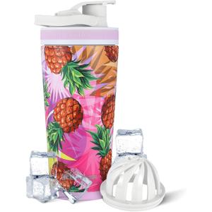 Ice Shaker Insulated Stainless Steel Shaker Bottle | 26oz, Pineapple | Cold for 30+ Hours | Insulated Cup with Twist-on Agitator | Odor-Free Bottle for Protein Shakes, Water, Smoothies, Cocktails
