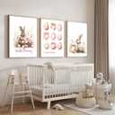 3Pcs Easter Bunny Poster Wall Art Pink Easter Eggs Wreath Canvas Prints Cute Watercolor Rabbit Pictures Wall Decor for Baby Boys And Girls Living Room Bedroom Home Decoration Un framed (24"L x 16"W)