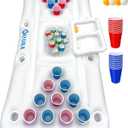 NAYUNA Floaty with Cooler & 20 Party Cups - Inflatable Pool Table Summer Party Pool Games Accessories for Adults 6 Feet Inflatable Pool Lounge Float, 4 Ping Pong Balls, 20 Cups