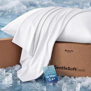 Bedsure Cooling Pillow Cases for Hot Sleepers, Cool Pillowcases for Night Sweats, Zipper Pillow Cases Queen Set of 2, Silky Soft & Breathable Cold Pillow Covers for Hair & Skin, White, 20x30 Inches