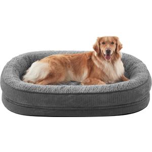JOEJOY Orthopedic Dog Bed for Extra Large Dogs, Egg-Crate Memory Foam Pet Bed with Bolster Sides, Waterproof Lining, Removable Washable Cover & Non-Slip Bottom, Grey