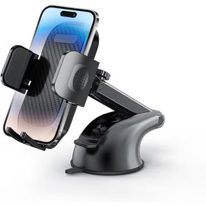 Bittwee Car Suction Cup Phone Holder, 360 Rotation Anti-Shake Stable Windshield Dashboard Window Cellphone Holder Mount with Sticky Gel Pad, Compatible with 12 13 14 15 Pro MaxCarbon Fiber