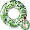 Jumbo Swimming Ring Pool Float 47.24 Inch Inflatable Float Tube Tropical Leaves Pool Tube Green Leaves Inflatable Tube Pool Rings for Adults Summer Beach Tropical Party Supply