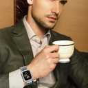 HASLFM Stainless Steel Band with Case Compatible with Apple Watch Series 9 8 7(41mm), 6 5 4 SE3/2/1(40mm), Series 3 2 1(38mm), Metal Protective Bumper Cover for iWatch Bands Men,Silver