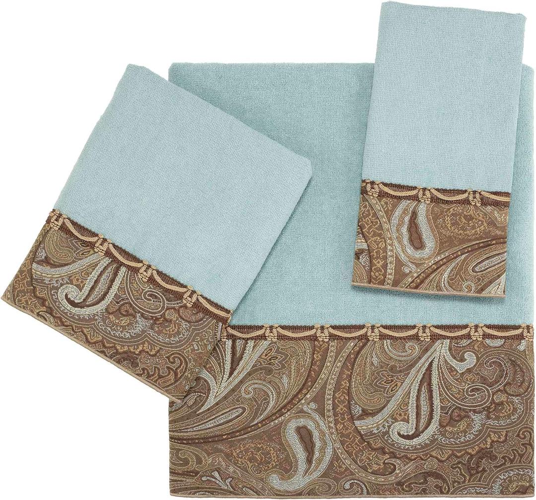 Avanti Linens - 3pc Towel Set, Soft & Absorbent Cotton Towels (Bradford Collection, Mineral) 