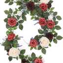 5FT Artificial Rose Flower Burgundy Fake Floral Garland for Wedding Ceremony Backdrop Arch Flowers Table Centerpieces Decorations (Burgundy & Ivory Cream)