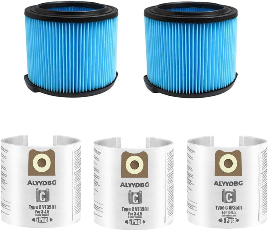 3 Pack VF3501 Vac Bags and 2 Pack VF3500 Filter Bundle set for Rigid Shop Vac 3-4.5 Gallon Wet/Dry Vacuum