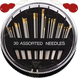 Premium 30/60 Pack Sewing Needles for Hand Sewing Repair with 2 Threaders, 6 Sizes Assorted Large Eye Stitching Needles for Embroidery and Handsewing