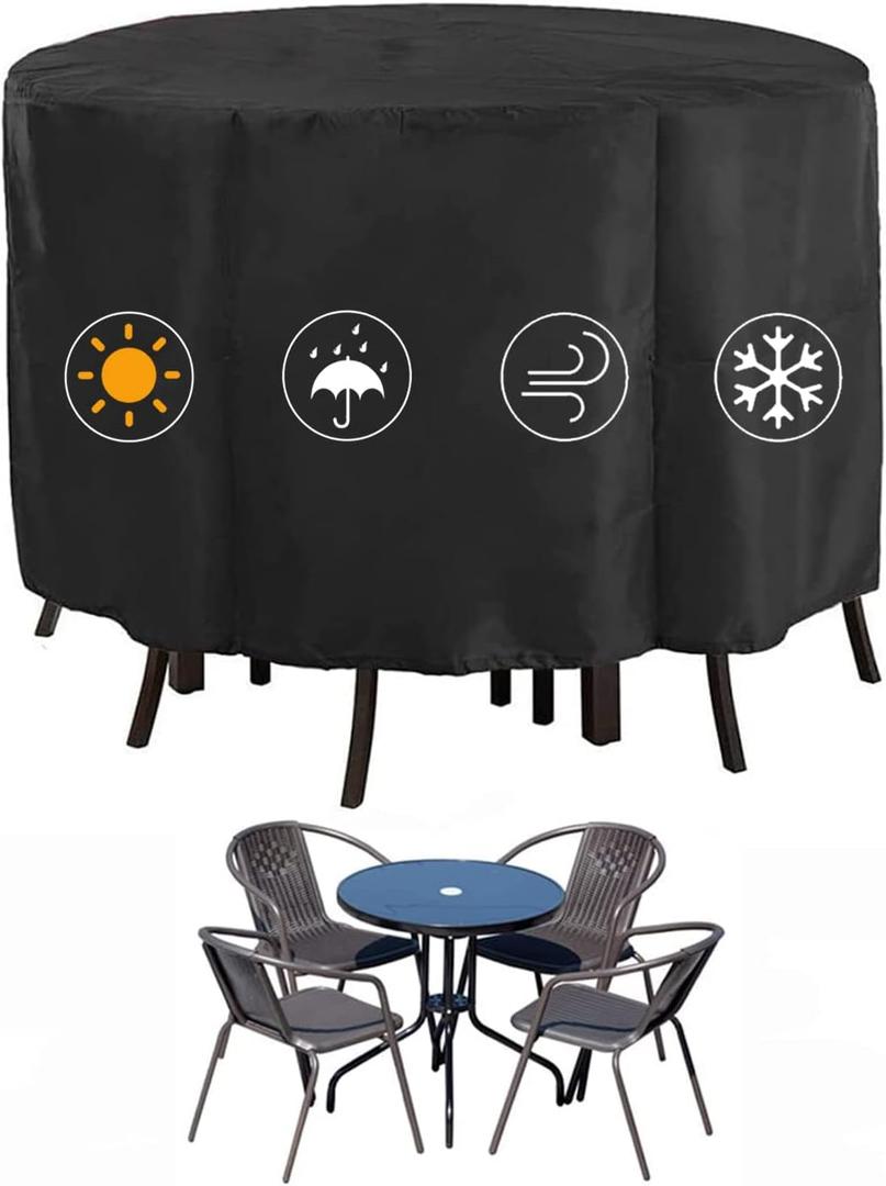 Kingling Patio Furniture Covers Waterproof, Round Patio Table Cover 72 inch Heavy Duty Outdoor Table Cover for Dining & Coffee Table Chair Set, Firepit Table All Weather Resistant--72''D x43''H(Black)