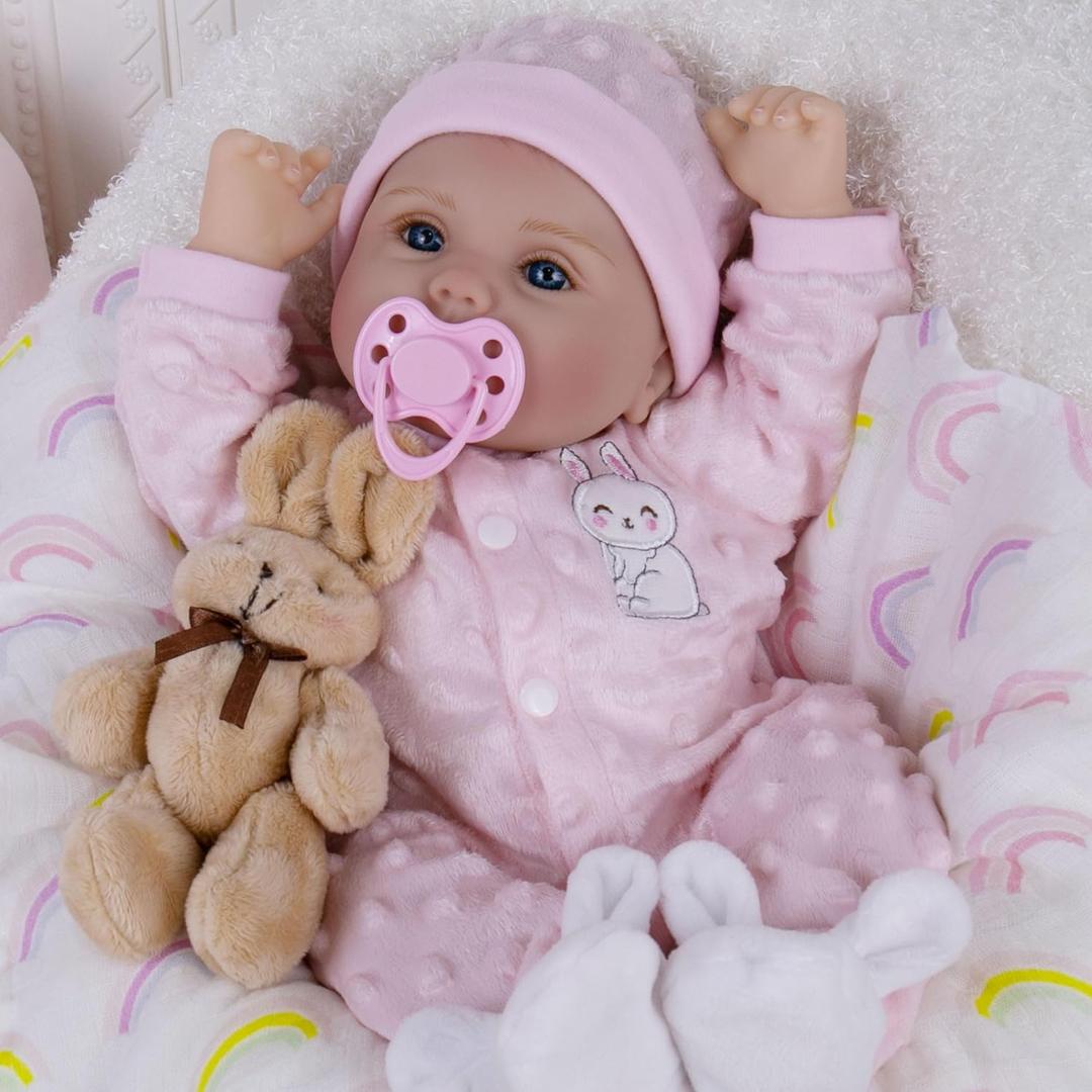 Milidool Reborn Baby Dolls Lifelike Girl Doll 18 inch Realistic Newborn Baby Doll Real Looking Silicone Baby Dolls Girl with Feeding Complete Accessories for 3+ Years Old Gifts (Faith)