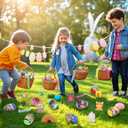 VOMAOK 24 Pack Easter Eggs with Toy Inside, Includes Coil Springs, Squishies, Sticky Hands, Stretchy Strings for Easter Basket Stuffers, Party Favors, Egg Hunts
