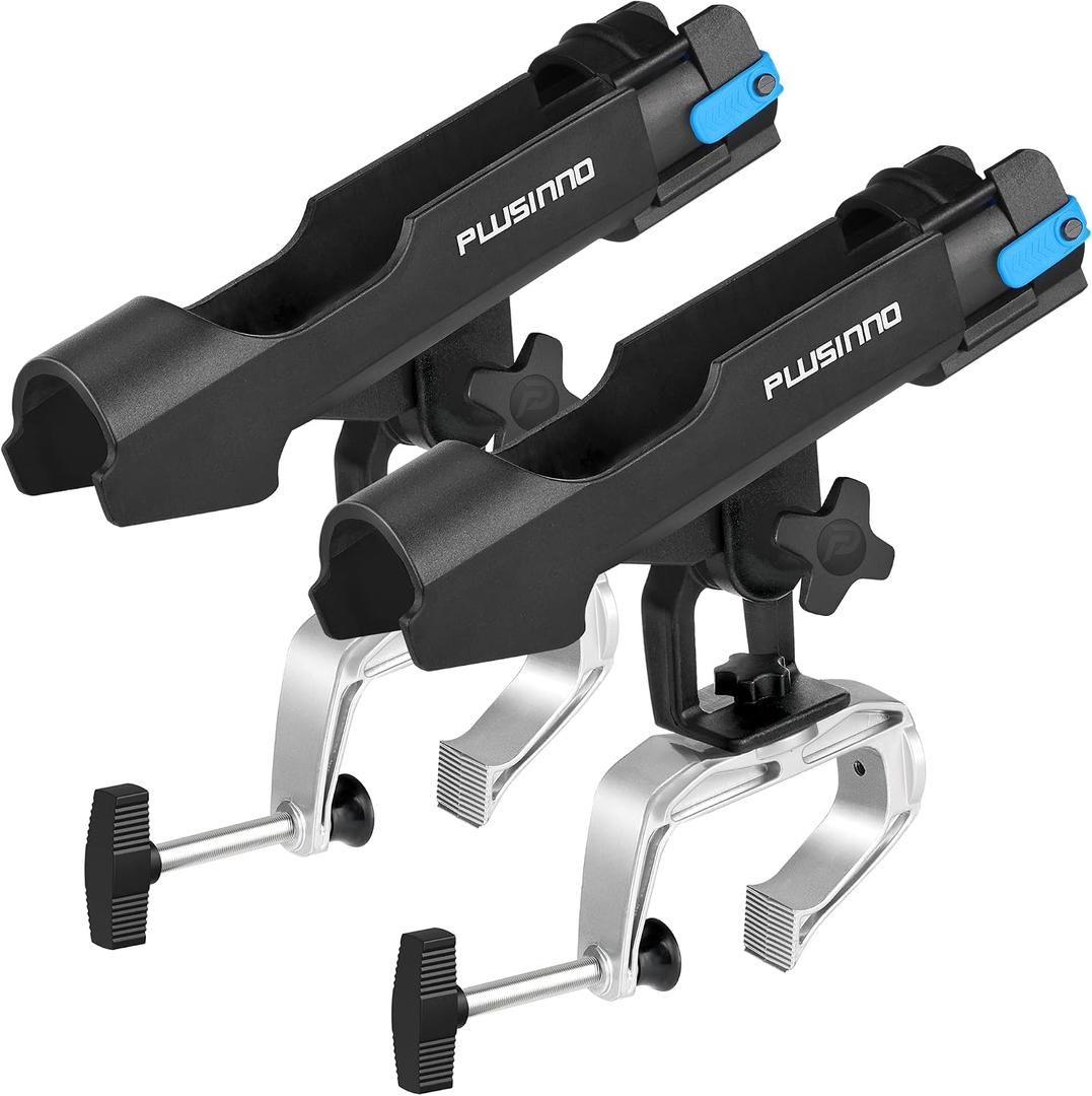 PLUSINNO Fishing Boat Rods Holder Large Clamp Opening 360 Degree Adjustable Fishing Rod Racks Folding Holder