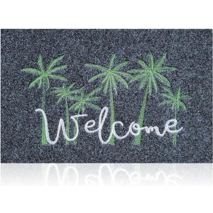 JJUYOU Outdoor Welcome Mat - Palm Trees Design, Durable Non-Slip Rubber Backing for Front Door & Indoor Entrance (1'6" x 2'4" (Rectangular))