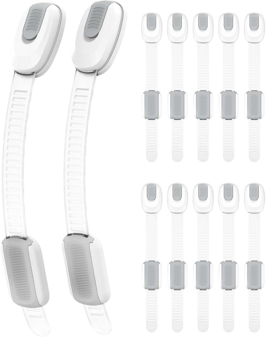 12 Packs Cabinet Locks Baby Proofing, Child Proof Cabinet Locks with 3M Adhesive, No-Drill Child Safety Cabinet Lock, Flexible for Drawer, Door, Fridge, Trashcan, Toilet Seat, Pantry
