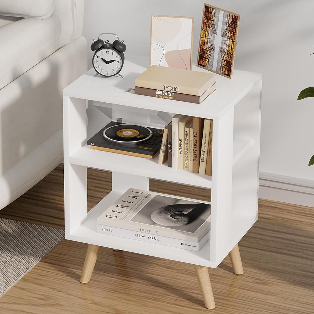 Night Stand, White Nightstand, Modern End Table with Open Storage, 2-Tier Bedside Table for Small Space, Living Room, Bedroom