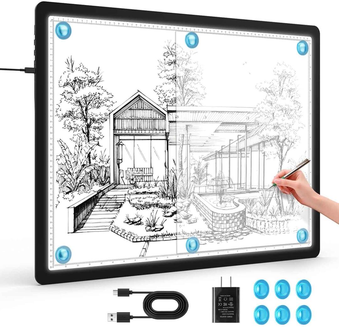 Heanolier A2(25.2" x 18.4") Artist tracing Light Box Copy Table,Large Magnetic Light pad with Physical Buttons & Adapter,3-Color,Dimmerable Bright Light Board for Diamond Painting,Drawing,Sketching (Black)