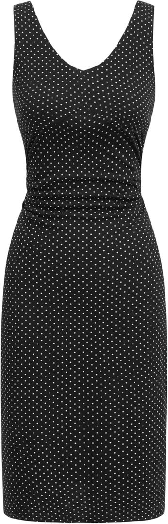 CIDER Polka Dot Bodycon Cocktail Dresses Sleeveless V Neck Midi Dress (Large, Black)