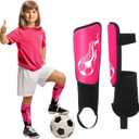 Soccer Shin Guards and Socks Kids Youth Lightweight Soccers Pads Defender with Ankle Protection Ski Shin Guards Football Equipment for Age 4-14 Toddler Boy Girl (Medium, Rose Red)
