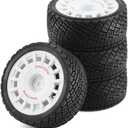 1/10 RC Rally Car Tires On Road Tyres 12mm Hex Plastic Wheels Rims Compatible with 1/10 Scale Racing Car Tamiya TT01 TT02 XV01 TA06 PTG2 HPI KYOSHO HSP RC On-Road Car 4PCS (White)