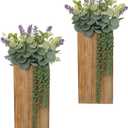 Wood Wall Planters 2 Pack with Artificial Greenery Plants - Pocket Wall Vases for Dried Flowers - Wood Wall Decor Hanging Planters for Living Room, Bedroom, Home Decor - Brown