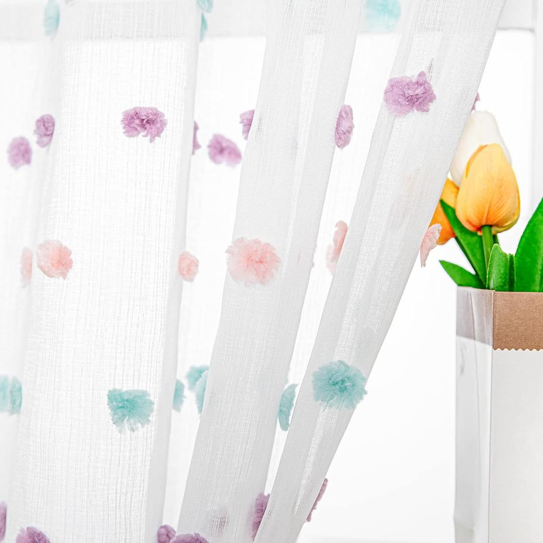 MYSKY HOME Rainbow Pom Pom Curtains for Living Room Light Filtering 84 Inch Long Bedroom Curtains for Nursery Girls Kids Room Rod Pocket Bohemian Voile Window Drapes 52 x 84 inch 2 Panels MYSKY HOME Rainbow Pom Pom Curtains for Living Room Light Filtering 84 Inch Long Bedroom Curtains for Nursery Girls Kids Room Rod Pocket Bohemian Voile Window Drapes 52 x 84 inch 2 Panels