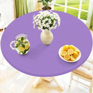Moosfor Spandex Round Tablecloth, Fitted Table Cloth for 42"-50" Tables | Elastic Outdoor Picnic Table Cover, Circle Stretch Waterproof Table cloths for Patio, Dining, Kitchen, Lavender Purple