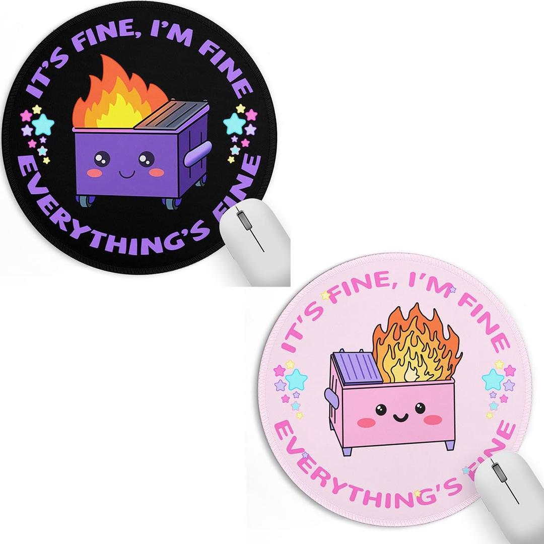 2 Pack Classic Dumpster on Fire Small Mouse Pad, Cute Funny Round Mousepad with Non-Slip Rubber Base, This is Fine Mouse Pads for Desk Accessories Laptop Gaming Office Supplies Decor(8.6 x 8.6 Inch)
