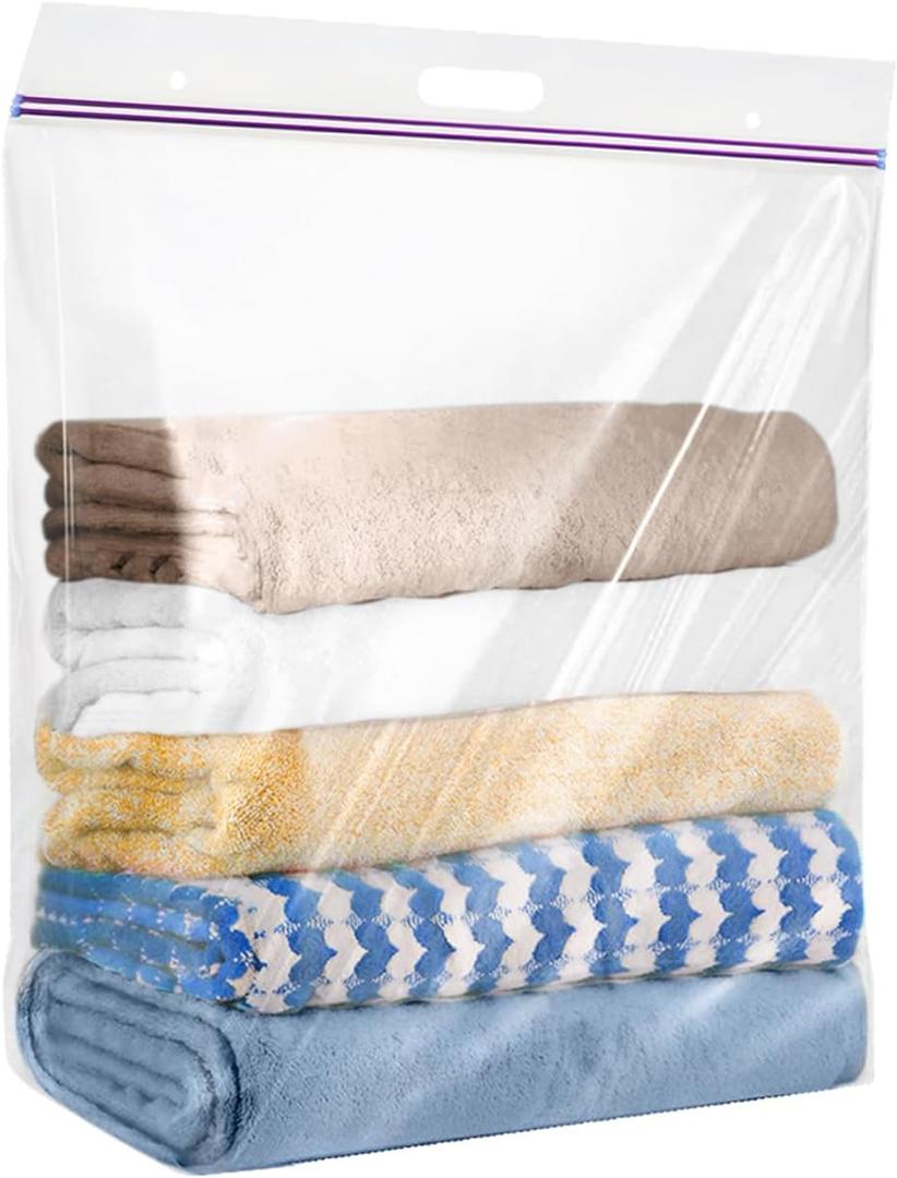 10 Gallon Large Handy Storage Bags, Pack of 3, 24"x24" Clear Plastic Zipper Storage Bags with Handle, Resealable Heavy Duty Jumbo Ziplock Storage Bag for Linens, Clothes, BabySports, 3 Mil Thick