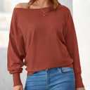 BTFBM Off Shoulder Sweaters for Women Trendy 2025 Fall Long Sleeve Casual Basic Knit Winter Oversized Pullover Sweater (S)