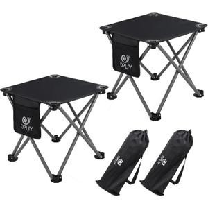 Opliy Camping Stool 2 Pack, 13 Inch Portable Folding Stool for Outdoor Gardening and Beach Hiking Fishing, Foot Stool with Carry Bag (Black)